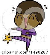 Clipart Laughing Cartoon Man Karate Kicking