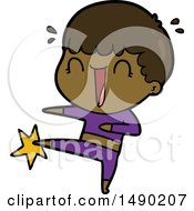 Poster, Art Print Of Laughing Cartoon Man Karate Kicking