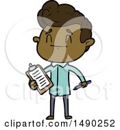 Poster, Art Print Of Happy Cartoon Man With Pen And Clipboard