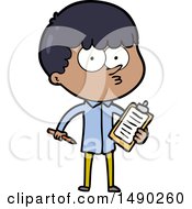 Poster, Art Print Of Cartoon Curious Boy Taking Notes