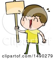 Clipart Laughing Cartoon Man Waving Placard