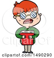 Poster, Art Print Of Cartoon Boy Hugging Book Wearing Spectacles