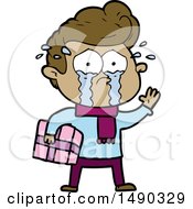 Poster, Art Print Of Cartoon Crying Man With Present