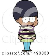 Clipart Nervous Cartoon Boy Carrying Books