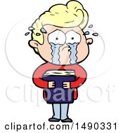 Poster, Art Print Of Cartoon Crying Man Holding Book