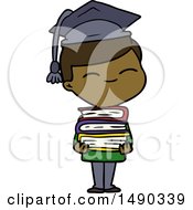 Poster, Art Print Of Cartoon Smiling Boy With Stack Of Books