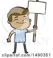 Poster, Art Print Of Happy Cartoon Man With Placard