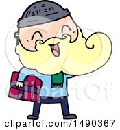 Clipart Happy Bearded Man Holding Christmas Present