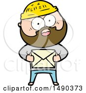 Poster, Art Print Of Cartoon Surprised Bearded Man Holding Letter