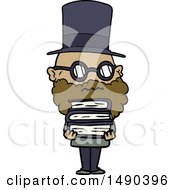 Poster, Art Print Of Cartoon Worried Man With Beard And Stack Of Books