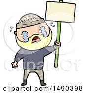 Poster, Art Print Of Cartoon Bearded Protester Crying