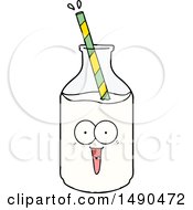 Clipart Happy Carton Milk Bottle With Straw