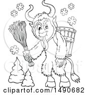 Clipart Of A Black And White Demon Goat Man Krampus Royalty Free Vector Illustration by visekart