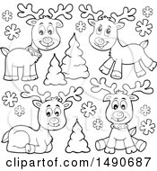 Clipart Of Black And White Christmas Reindeer Royalty Free Vector Illustration