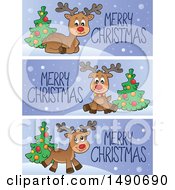 Poster, Art Print Of Christmas Banners With Reindeer