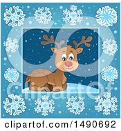Poster, Art Print Of Snowflake Border And Christmas Reindeer