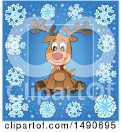 Clipart Of A Snowflake Border And Christmas Reindeer Royalty Free Vector Illustration
