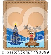 Poster, Art Print Of Parchment Frame With A Christmas Reindeer