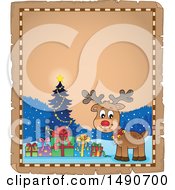 Clipart Of A Parchment Frame With A Christmas Reindeer Royalty Free Vector Illustration