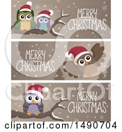 Poster, Art Print Of Merry Christmas Banners With Owls