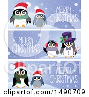 Poster, Art Print Of Merry Christmas Banners With Penguins