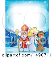 Poster, Art Print Of Border Of Sinterklaas With An Angel And Krampus