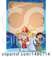 Parchment Scroll With Sinterklaas With An Angel And Krampus