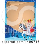 Clipart Of A Parchment Scroll Of Sinterklaas On A Horse Royalty Free Vector Illustration by visekart