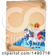 Clipart Of A Parchment Scroll Of Sinterklaas On A Horse Royalty Free Vector Illustration by visekart
