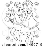 Poster, Art Print Of Sinterklaas On A Horse In Black And White