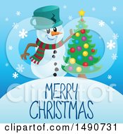 Clipart Of A Merry Christmas Greeting With A Snowman Royalty Free Vector Illustration by visekart