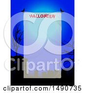 Poster, Art Print Of Semi Transparent Panel With Halloween Text Over A Silhouetted Cemetery And Full Moon