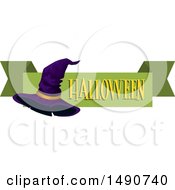 Clipart Of A Witch Hat With A Halloween Banner Royalty Free Vector Illustration