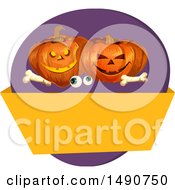 Poster, Art Print Of Pair Of Eyeballs Bones And Halloween Jackolantern Pumpkins Over A Blank Banner