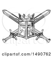 Clipart Of A Templar Or Knights Great Helm Helmet And Crossed Swords Royalty Free Vector Illustration