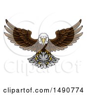 Poster, Art Print Of Cartoon Swooping American Bald Eagle With A Golf Ball In His Talons