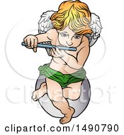 Clipart Of A Cherub Playing A Flute Royalty Free Vector Illustration