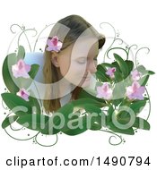 Clipart Of A Woman Smelling Flowers Royalty Free Vector Illustration