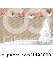 Poster, Art Print Of Striped Paper Background With A Snowy Landscape And Christmas Banner