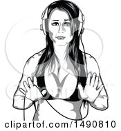 Clipart Of A Woman In A Bikini Wearing Headphones Royalty Free Vector Illustration