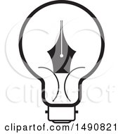 Clipart Of A Black And White Light Bulb With A Pen Nib Royalty Free Vector Illustration