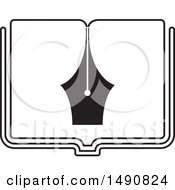 Clipart Of A Black And White Open Book And Pen Nib Royalty Free Vector Illustration by Lal Perera