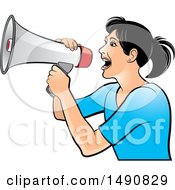 Clipart Of A Woman Using A Megaphone Royalty Free Vector Illustration