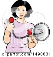Clipart Of A Woman Holding A Megaphone Royalty Free Vector Illustration