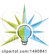 Poster, Art Print Of Green And Blue Light Bulb With Rays