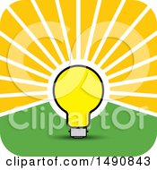 Poster, Art Print Of Bright Light Bulb As A Sun In A Sky