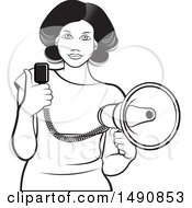 Poster, Art Print Of Black And White Woman Holding A Megaphone