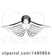 Clipart Of A Black And White Flying Angel Woman Royalty Free Vector Illustration by Lal Perera