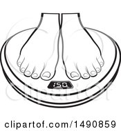 Clipart Of A Black And White Pair Of Female Feet On A Scale Royalty Free Vector Illustration by Lal Perera