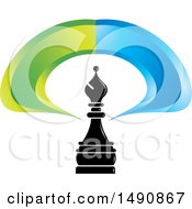 Bishop Chess Piece And Blue And Green Swoosh
